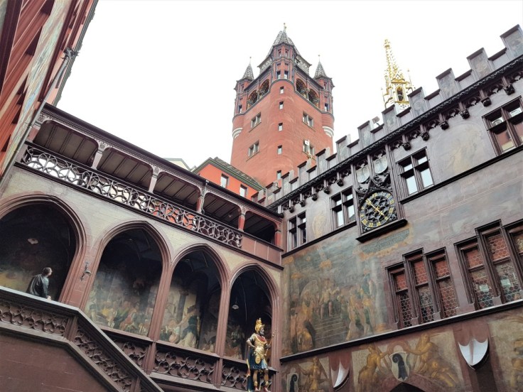 The ornately decorated Rathaus (city hall) in Basel