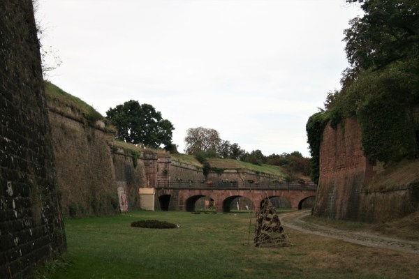 Inside the grass-covered moat that runs through the middle of the vauban in Neuf-Brisach