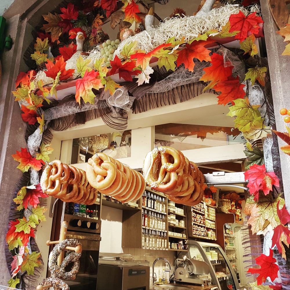 A shop selling pretzels in Riquewihr, Alsace