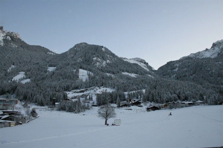 Snow-covered alps and chalets near the town of Maurach in the Austrian Tyrol