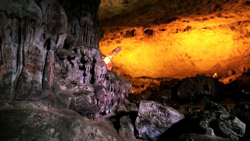 Protruding shapes inside a cave in Halong Bay