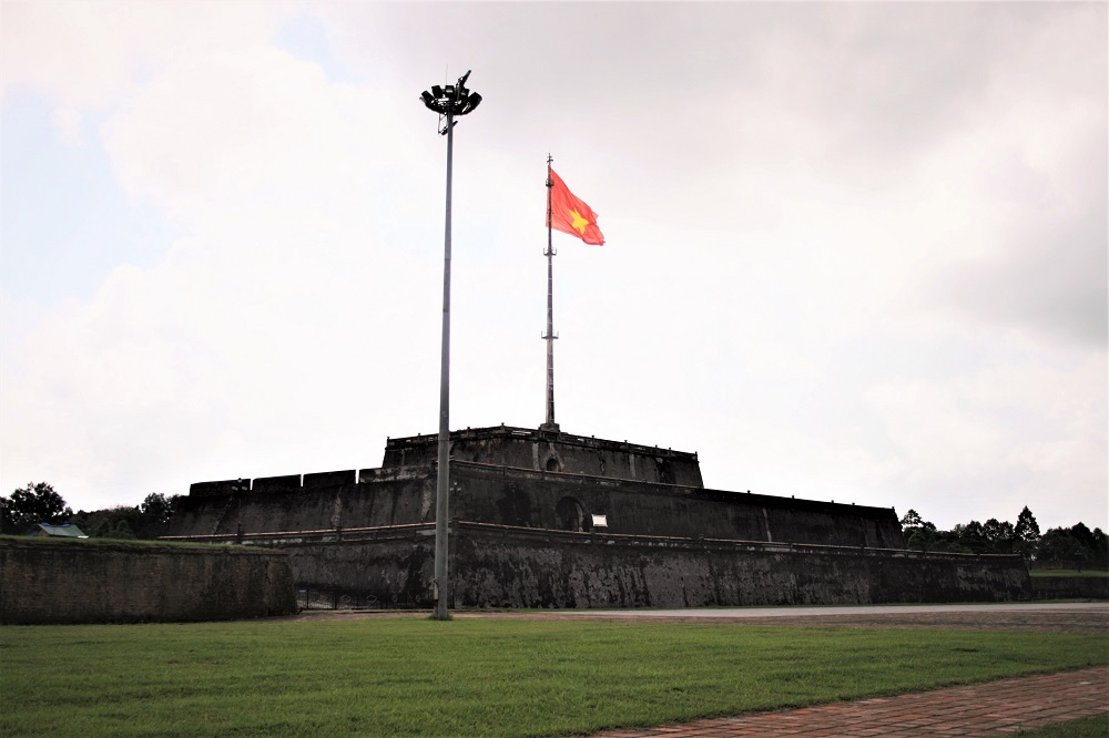 The Vietnamese flag flies high above the Citadel in Hue
