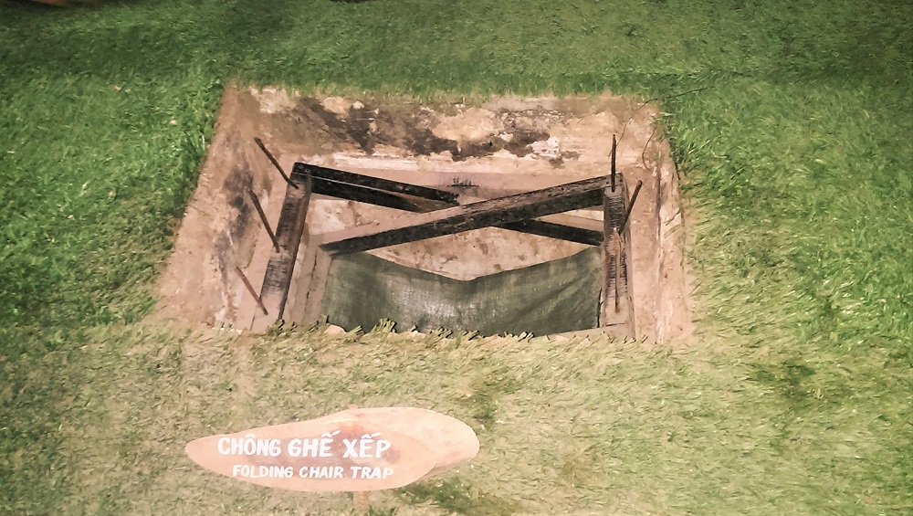 One of the Viet Cong's lethal folding chair traps at Cu Chi