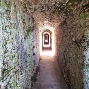 Exploring the passageways at Caerphilly Castle