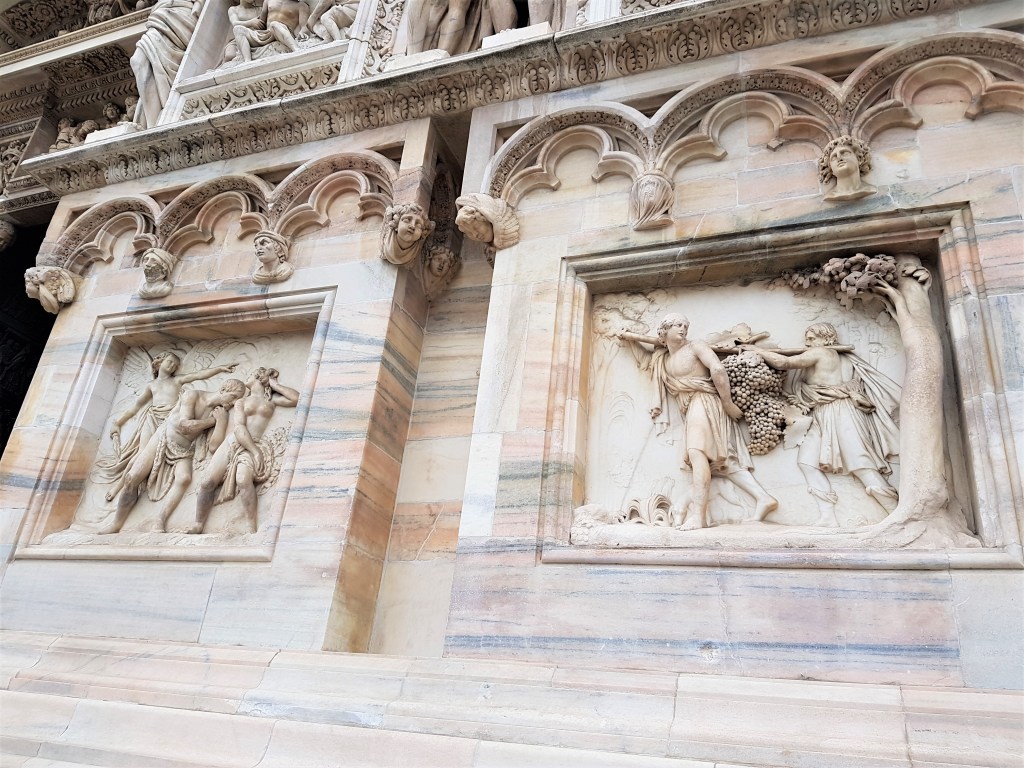 Carvings on the facade of the Duomo in Milan