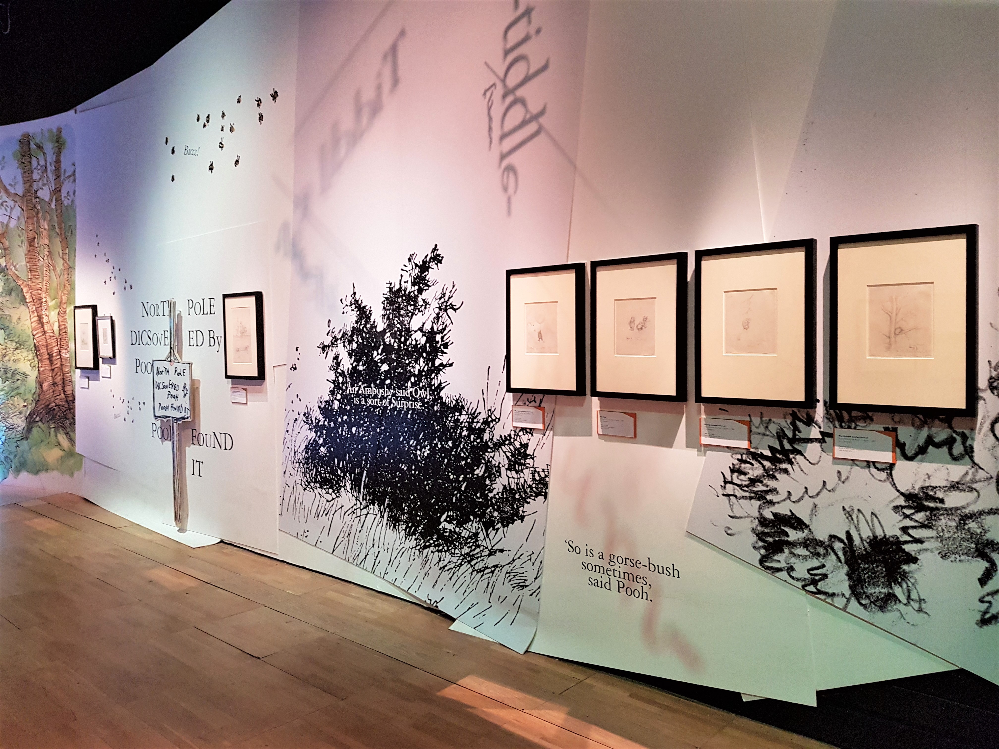 Illustrations on display at the Winnie the Pooh exhibition