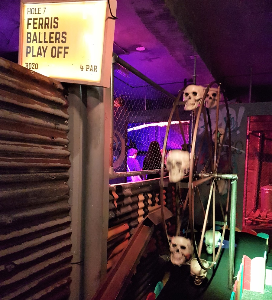 The skull ferris wheel hole at Junkyard Golf