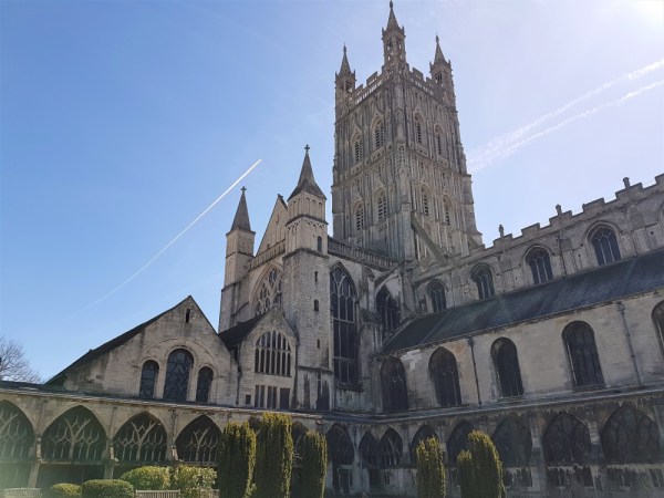 Gloucester Cathedral from the Secret Garden in the centre of the cloisters