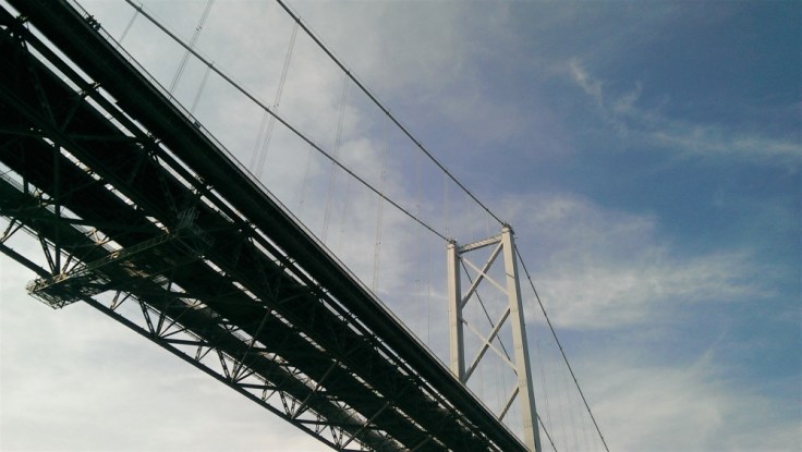 Looking up at the new Forth Bridge under construction