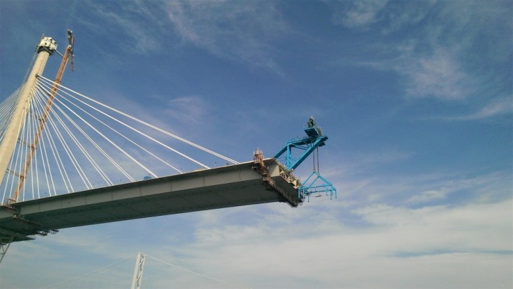 A hoist hangs off part of the new Forth Bridge that's under construction