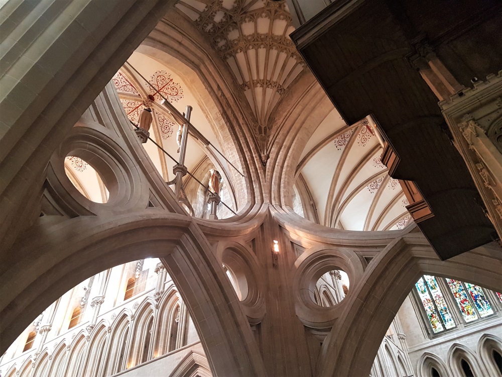 Underneath the scissor arches in Wells Cathedral