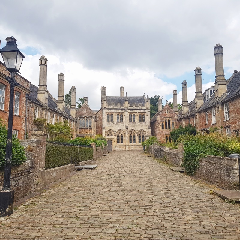 The medieval houses with their very tall chimneys in Vicars' Close, Wells