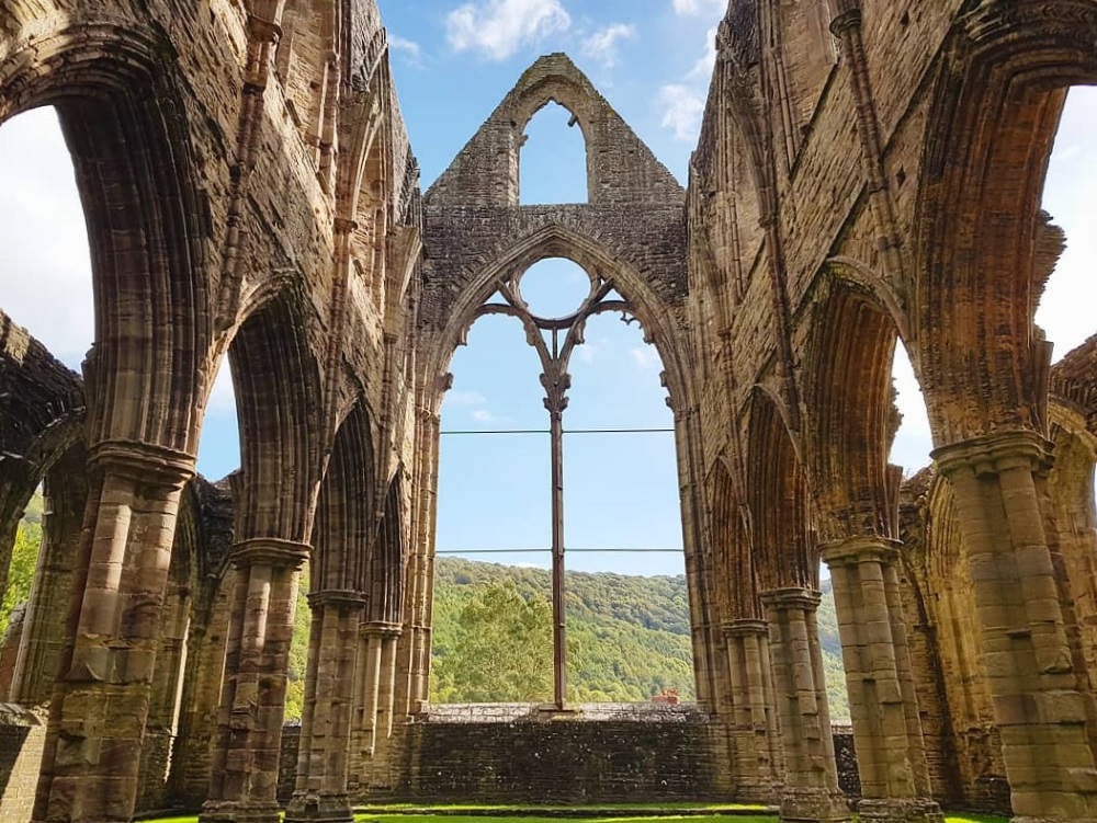 Inside the remains of the church at Tintern Abbey