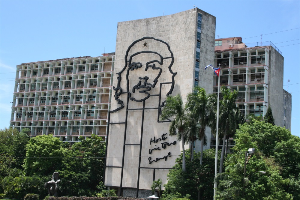 Portrait of Ernesto "Che" Guevara on the wall of a building in the Plaza de la Revolucion in Havana