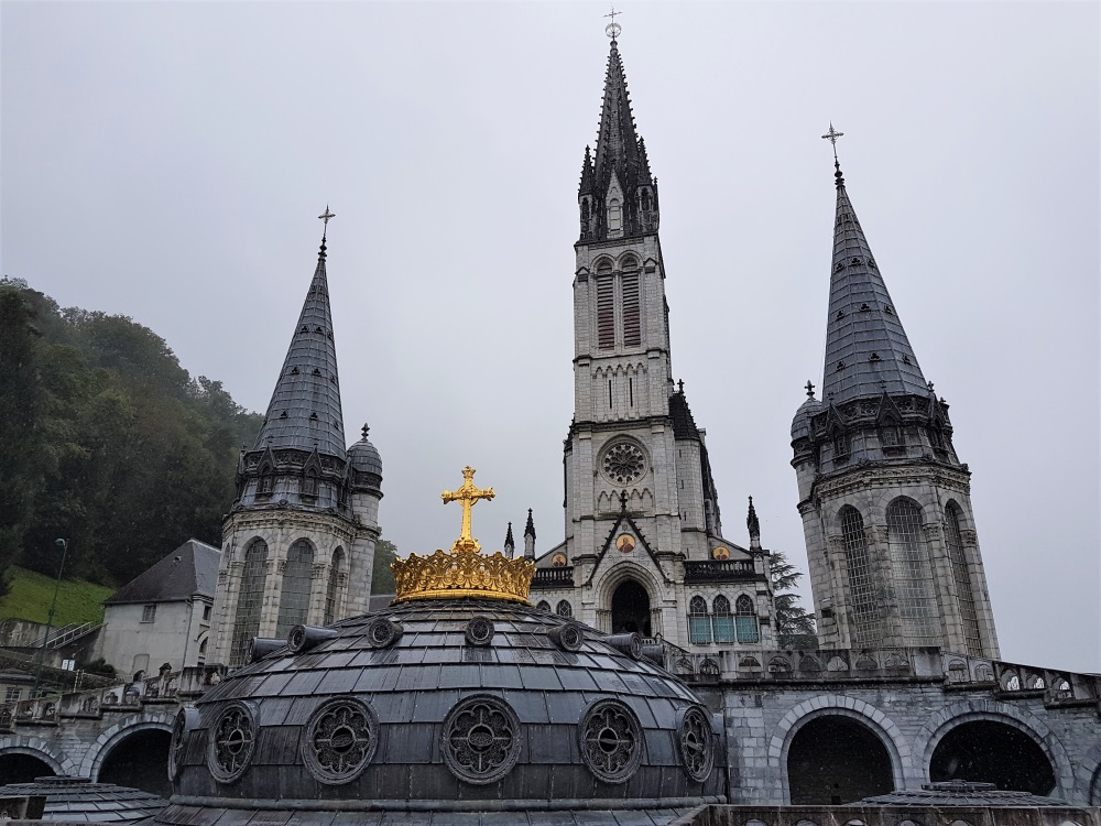 The crypt and the church at the Sanctuary of Our Lady of Lourdes