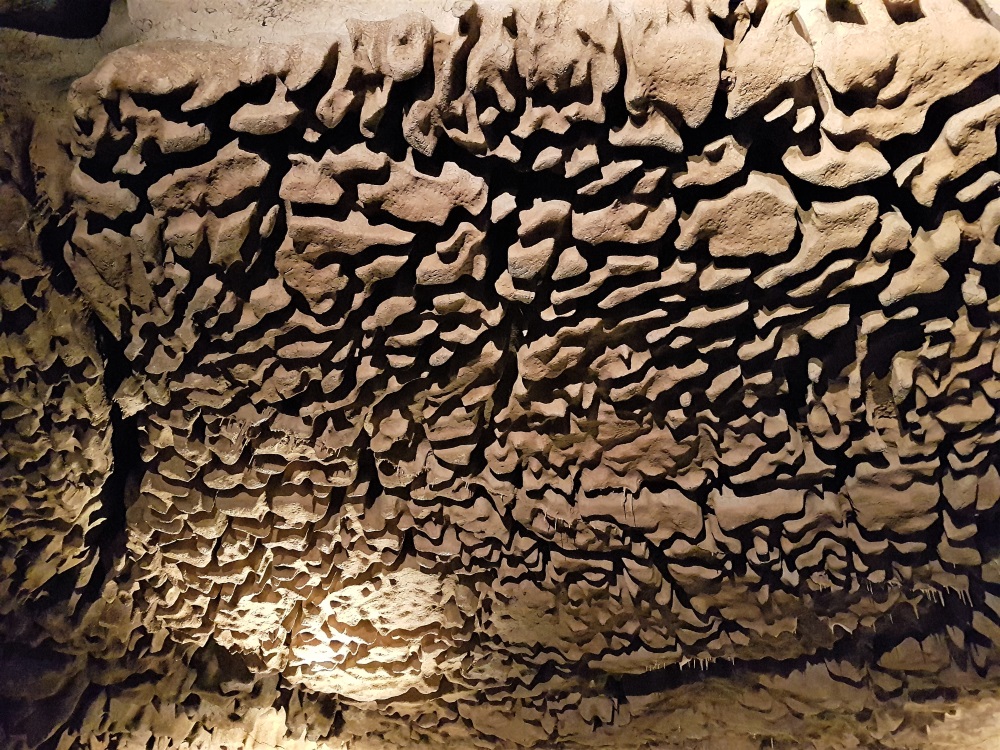 The incredible mottled ceiling inside the Grottes de Betharram