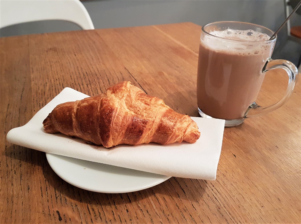 A croissant and hot chocolate at Le Duffour par Alfredo in Bordeaux