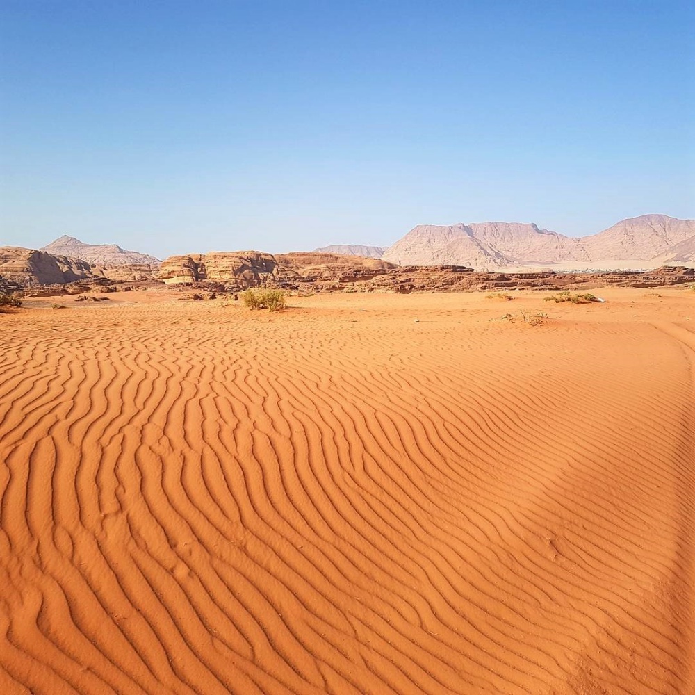 The desert and rock formations of Wadi Rum in Jordan