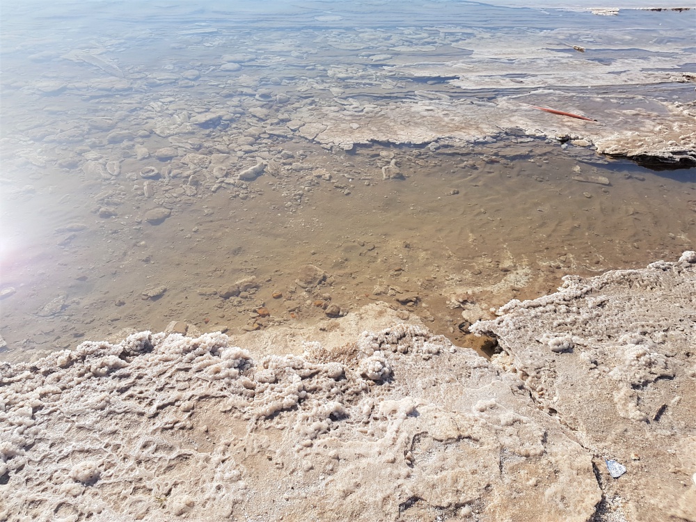 Salt crystals on the floor of the Dead Sea