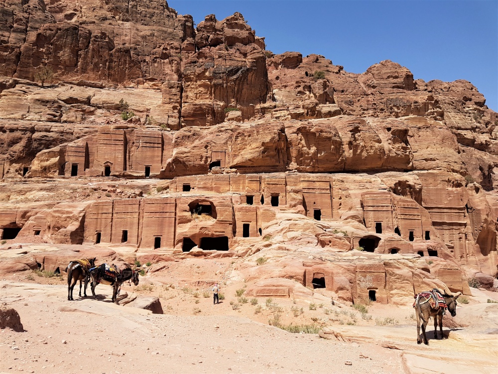 A series of tombs cut into the rock in the Outer Siq at Petra
