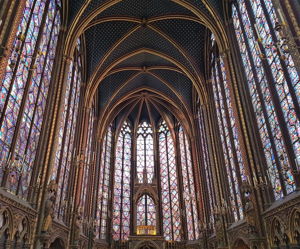 The stained glass windows inside the Upper Chapel of Sainte-Chapelle