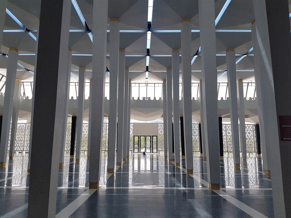 Inside Masjid Negara, Malaysia's national mosque, in Kuala Lumpur