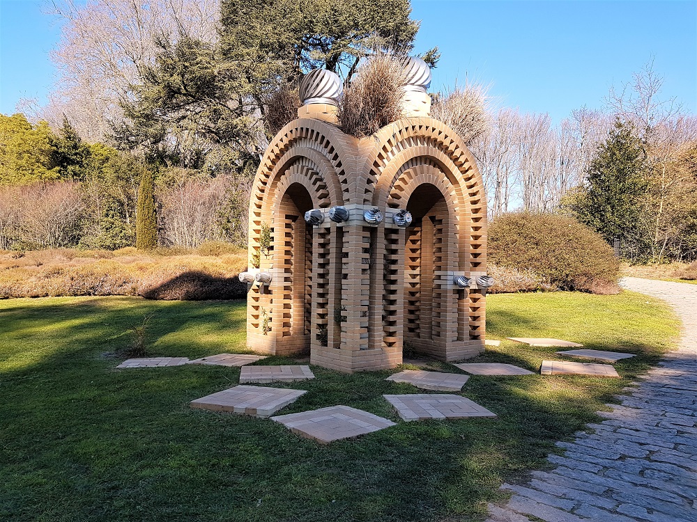 Brick sculptures topped with cactii in the grounds of the Casa de Serralves contemporary art museum in Porto