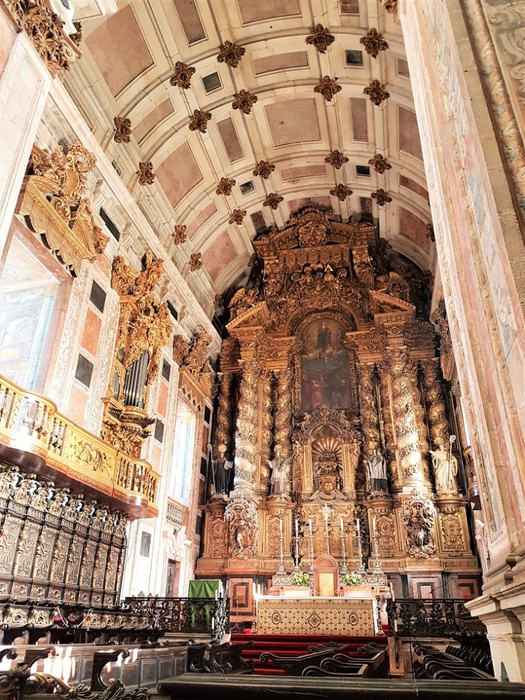 Part of the opulent exterior inside the Se Cathedral in Porto