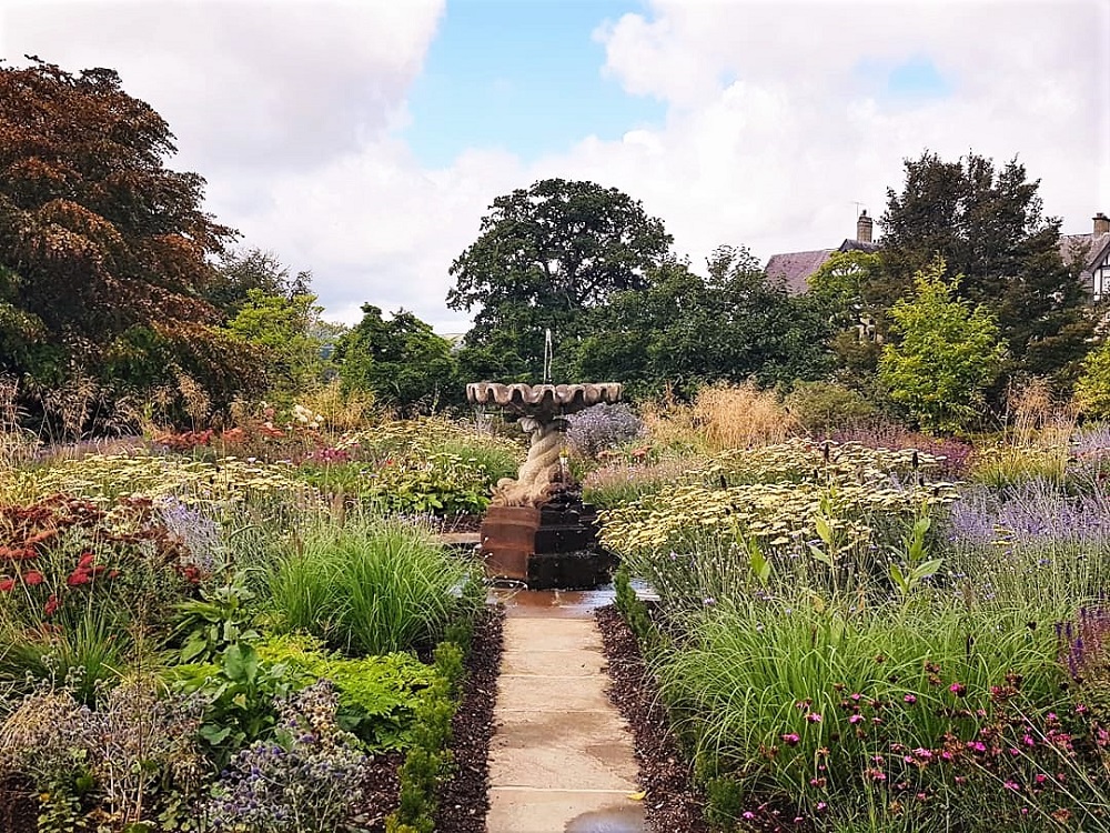A fountain in the winter garden at Bodnant Garden