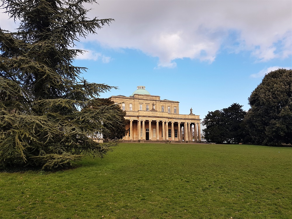 Pittville Pump Room on top of a small park in Pittville Park, Cheltenham