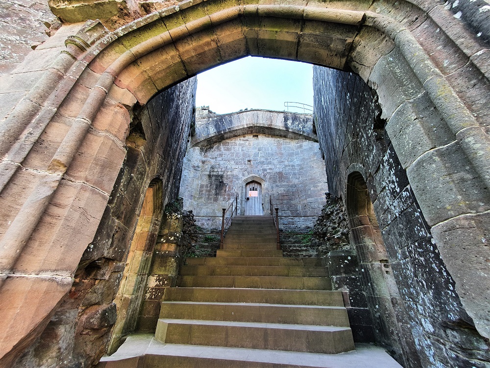 Staircase to the apartments at Raglan Castle