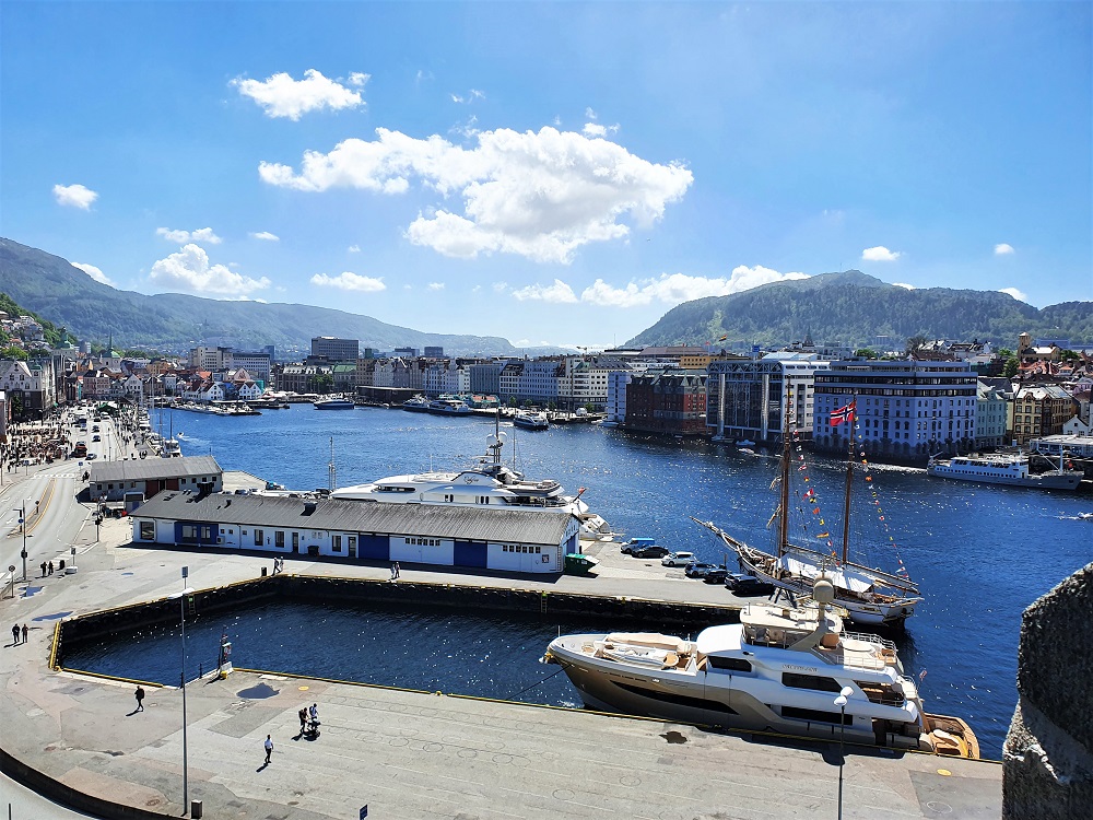 View of Vågen Harbour from the top of the Rosenkrantz Tower