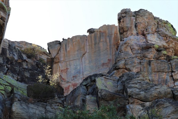Giraffes and other animals painted on the Female Hill