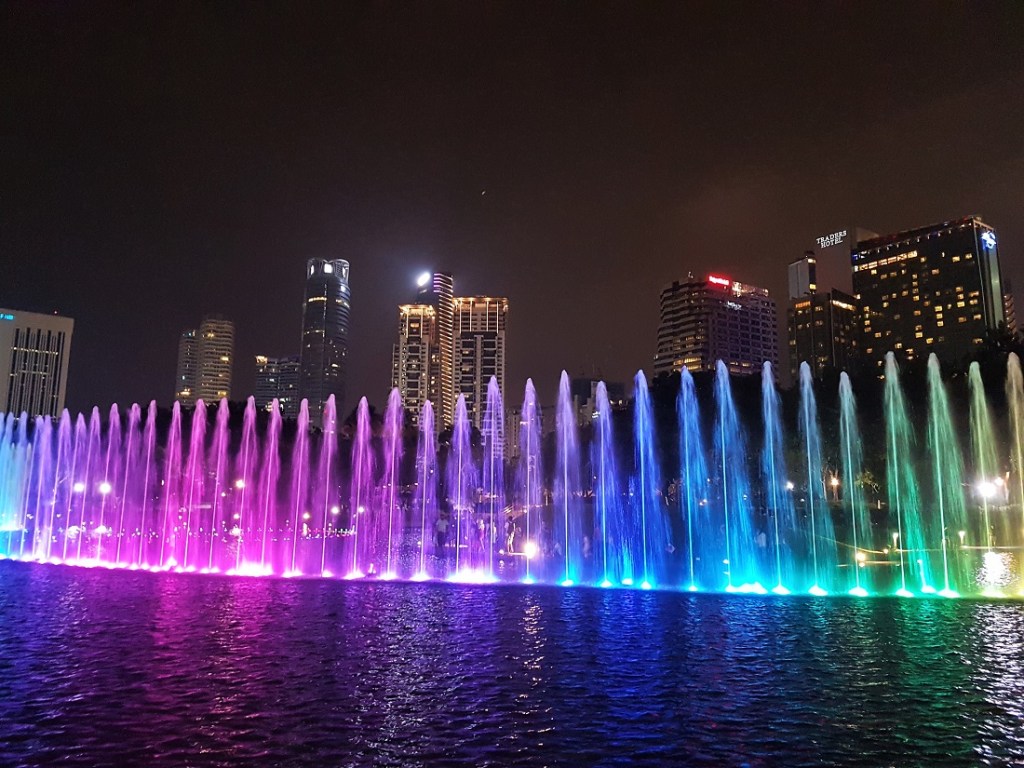 Blue light show at KLCC Public Park