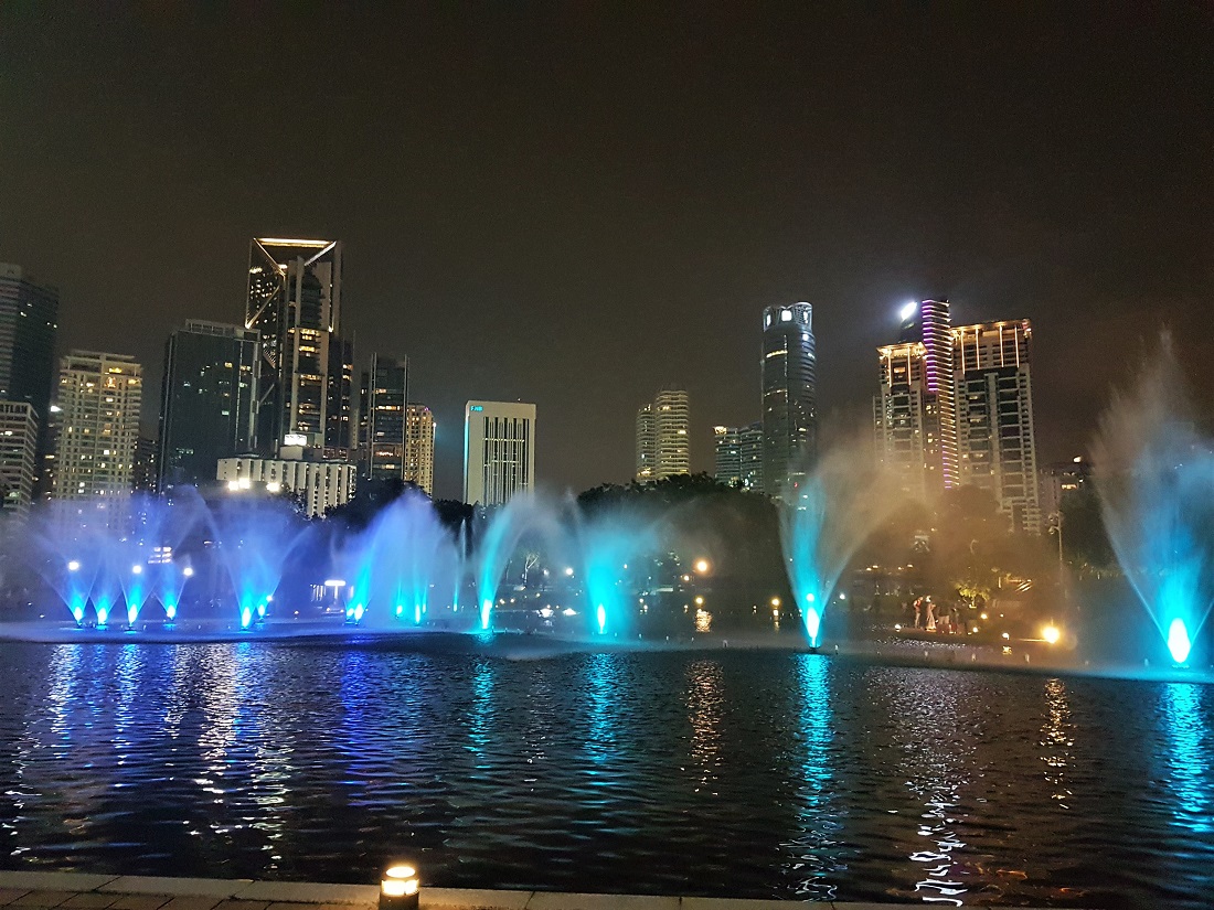 Turquoise lights at the KLCC Park lightshow