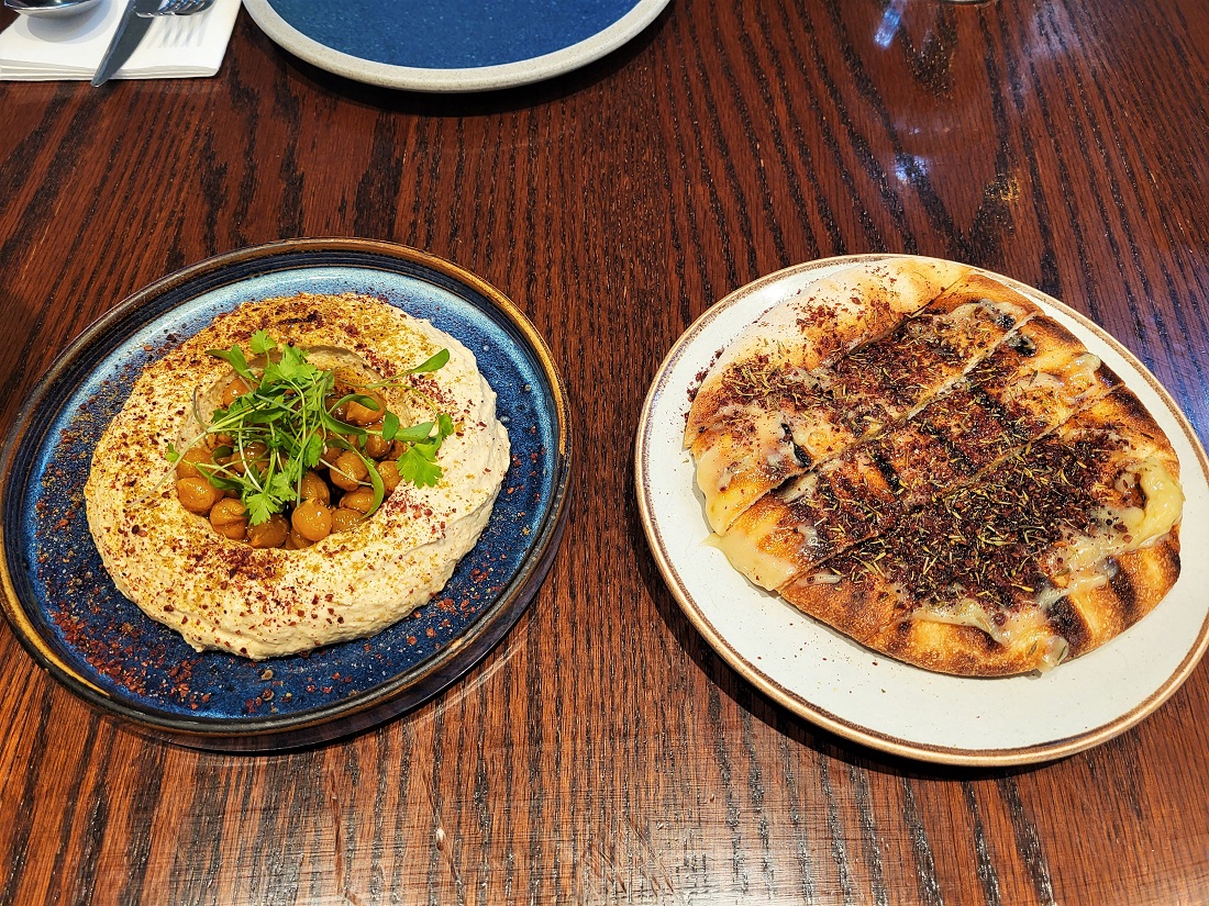 Hummus and garlic pita at Imad's Syrian Kitchen